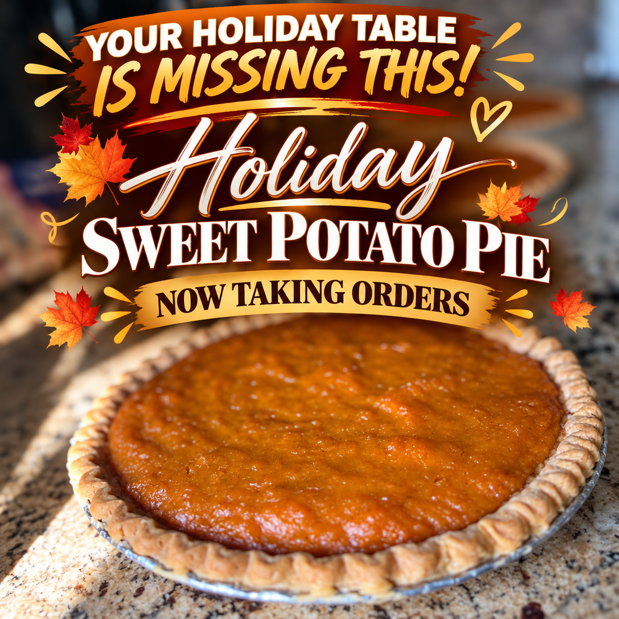 Queen Zuri holiday sweet potato pie โ now taking orders. Your holiday table is missing this.